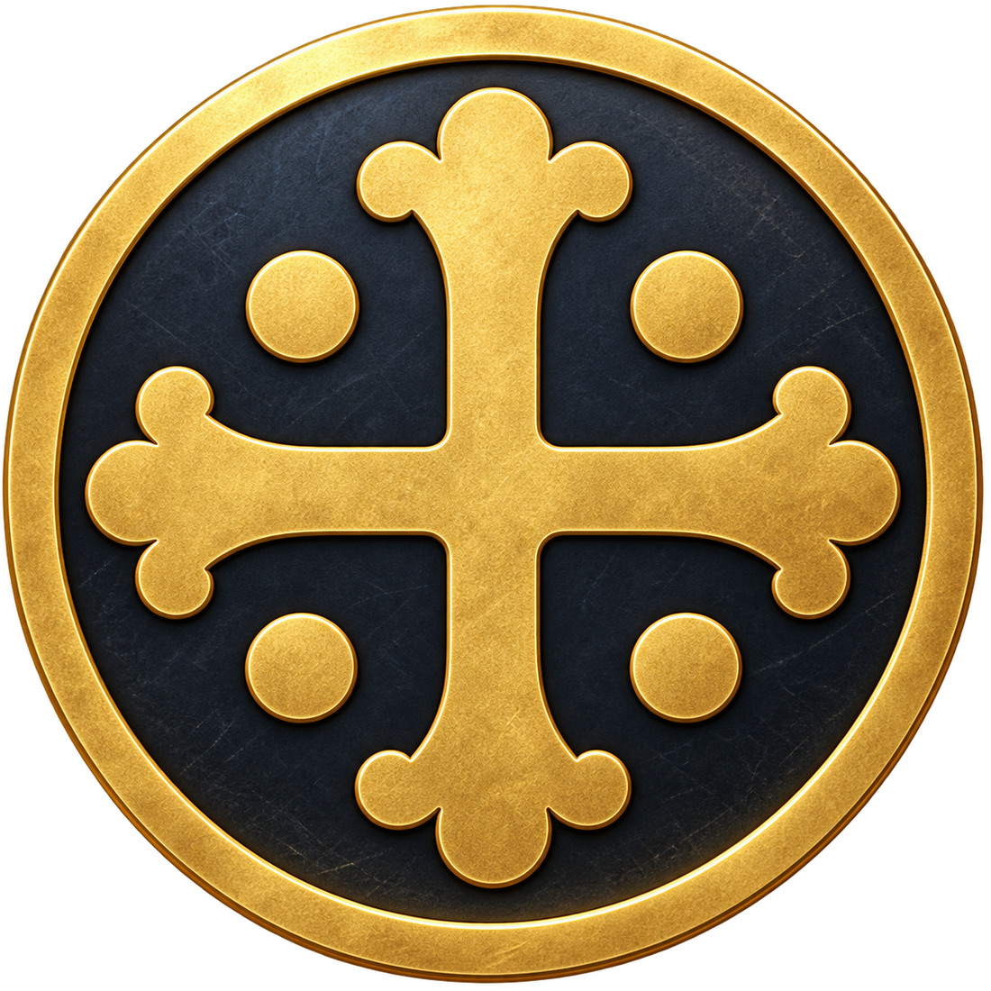 Bezant coin: a gold cross in a circle on a dark field